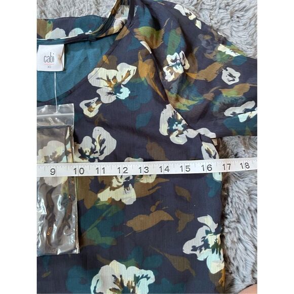 NWT CAbi Pirouette Dress #3460 Floral Chiffon Ruffled Hem Green Teal Size xs - Picture 5 of 8